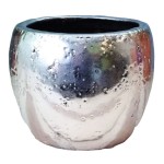 Doniczka ceramiczna RUSTIC KULA 13cm SREBRNA - osłonka na kwiaty postarzana