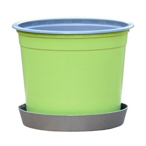 Doniczka na zioła HORTI-ZS06 - 0,6L 11,5cm - zielona z szarą podstawką