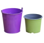 Doniczka metalowa WIADERKO 13cm FIOLETOWE - osłonka z wkładem uprawowym