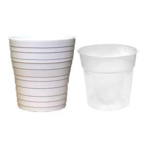 Doniczka do storczyka RINGS 13cm BIAŁA - osłonka ceramiczna + wkład