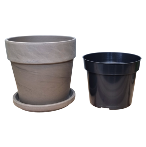 Doniczka gliniana terakotowa CALIMA BAZALT 21cm z podstawką i wkładem
