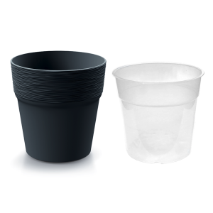 Doniczka osłonka Furu Round 12cm antracytowa z wkładem do uprawy storczyka