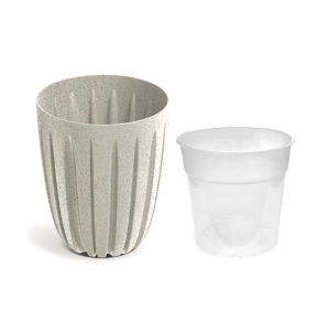 Doniczka Wario Eco Wood 14cm beżowa - osłonka z wkładem do uprawy storczyka