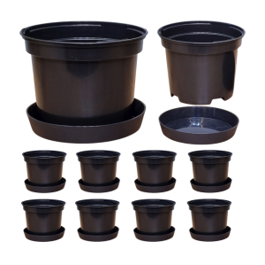 Doniczki produkcyjne czarne RS0.5A 0,5L 11cm okrągłe z podstawkami x 10szt.