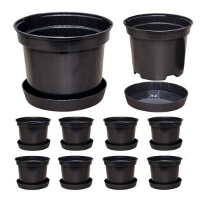 Doniczki produkcyjne czarne RS0.7A 0,7L 12cm okrągłe z podstawkami x 10szt.