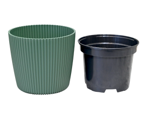 Doniczka Milly Round Prosta 13cm zielona pinia - osłonka ozdobna z wkładem