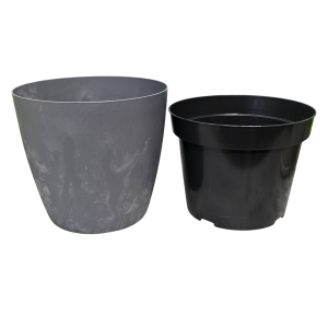 Doniczka Mate Beton Effect Marengo 30cm - duża osłonka z wkładem uprawowym