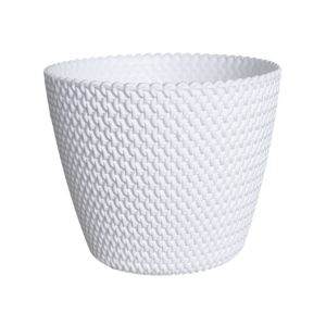 Doniczka Splofy 22cm biała - elegancka osłonka we wzory dziewiarskie