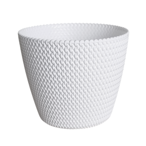 Doniczka Splofy 26cm biała - elegancka osłonka we wzory dziewiarskie