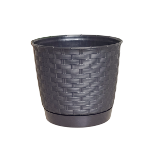 Doniczka z technorattanu Ratolla Round 14,5cm umbra - donica z podstawką