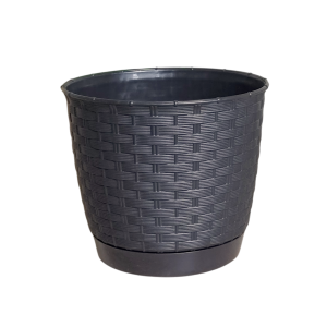 Doniczka z technorattanu Ratolla Round 16,5cm umbra - donica z podstawką