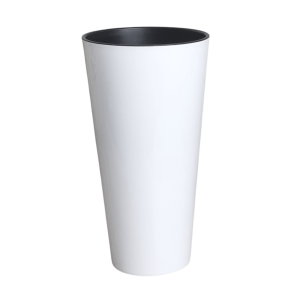 Doniczka wysoka Tubus Slim Shine 15cm biała z połyskiem - donica z wkładem