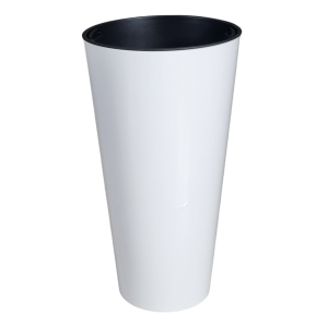 Doniczka wysoka Tubus Slim Shine 25cm biała z połyskiem - donica z wkładem