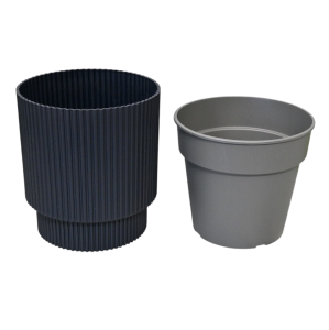 Doniczka Milly Round Cylinder 15cm antracytowa - osłonka ozdobna z wkładem