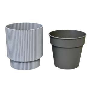 Doniczka Milly Round Cylinder 15cm szara jasna- osłonka z wkładem