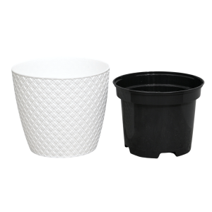 Doniczka Orient 13cm biała, wzór orientalny - osłonka z wkładem uprawowym
