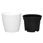 Doniczka Orient 16cm biała, wzór orientalny - osłonka z wkładem uprawowym