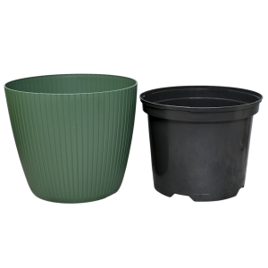 Doniczka Lamia 24cm zielona pinia - osłonka z wkładem do uprawy roślin