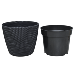 Doniczka Splofy 19cm antracytowa, imitacja wełny - osłonka z wkładem