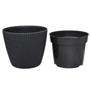 Doniczka Splofy 19cm antracytowa, imitacja wełny - osłonka z wkładem