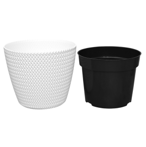 Doniczka Splofy 19cm biała, imitacja wełny - osłonka z wkładem