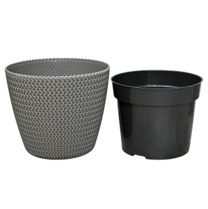 Doniczka Splofy 19cm szara, imitacja wełny - osłonka z wkładem