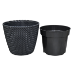 Doniczka Splofy 22cm antracytowa, imitacja wełny - osłonka z wkładem