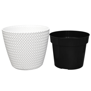 Doniczka Splofy 22cm biała, imitacja wełny - osłonka z wkładem