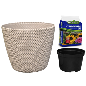 Doniczka Splofy 26cm mocca - osłonka + wkład + ziemia z nawozem