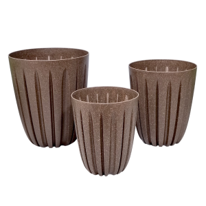 Doniczki Wario Eco Wood brąz kawowy - zestaw 3 donic - 14cm 16,5cm 19cm