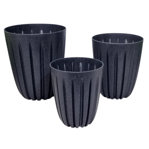 Doniczki Wario Eco Wood antracytowe - zestaw 3 donic - 14cm 16,5cm 19cm
