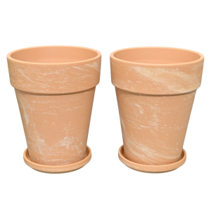 Doniczki gliniane HM Piasek XL 17cm z podstawkami x 2szt. - terakota melanż