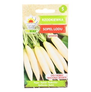 Rzodkiewka SOPEL LODU - biała podłużna późna ostra - nasiona Toraf 10g