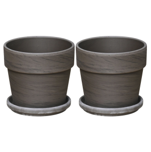 Doniczki gliniane ceramiczne terakotowe CALIMA BAZALT 14cm z podstawkami x2