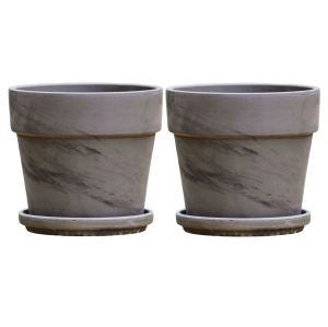 Doniczki gliniane ceramiczne z terakoty CALIMA BAZALT 16cm z podstawkami x2