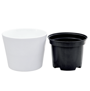 Doniczka ceramiczna PRYMULA 12cm BIAŁA - osłonka z wkładem drenażowym