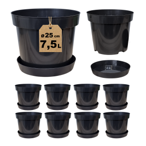 Doniczki produkcyjne na choinki RS7.5 7,5L 25cm OK z podstawkami x 10szt.