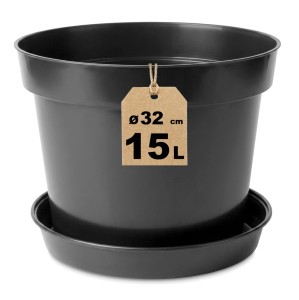 Doniczka produkcyjna 15L 32,5 cm DonKwiat RS15 okrągła czarna z podstawką
