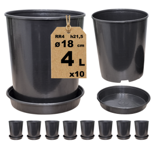 Doniczki produkcyjne wysokie DonKwiat RR4 4L 18cm OK z podstawkami x 10szt.
