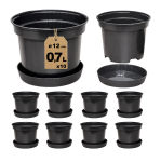 Doniczki produkcyjne czarne RS0.7A 0,7L 12cm okrągłe z podstawkami x 10szt.