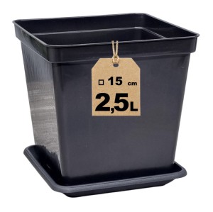 Doniczka produkcyjna kwadratowa 15cm 2,5L S2.5 z podstawką