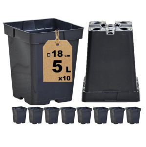 Doniczki produkcyjne kwadratowe 5L 18cm HS5A x10 na trawy krzewy iglaki