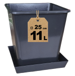 Doniczka produkcyjna kwadratowa 11L 25cm HS11 z podstawką - do choinki