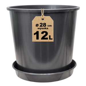 Doniczka produkcyjna wysoka z podstawką 12L 28cm RH12 - na róże krzewy tuje