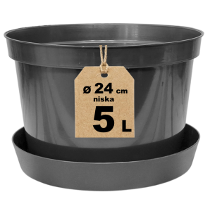 Doniczka produkcyjna niska z podstawką 5L 24cm RL5 na berberysy i azalie